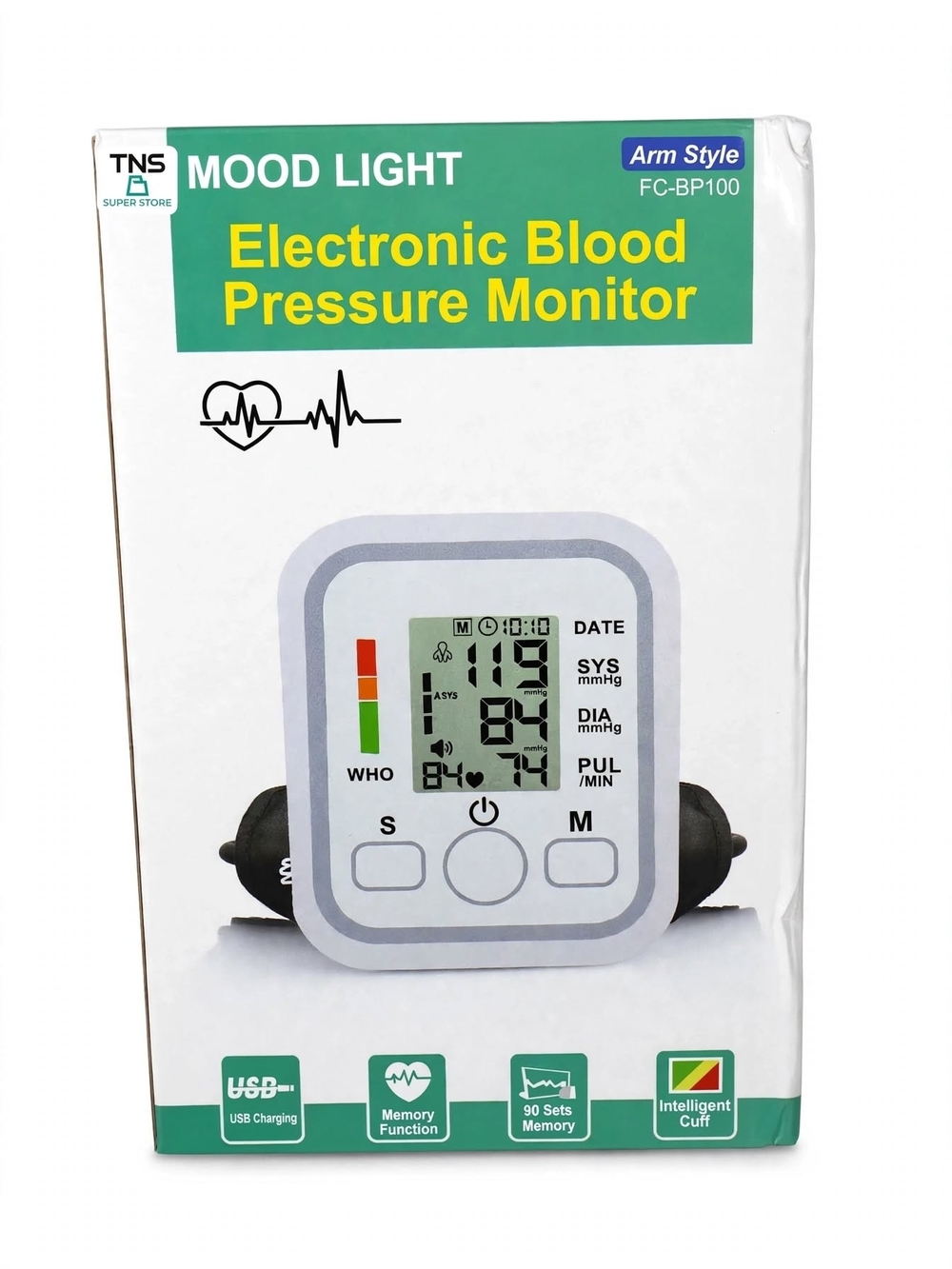 MOOD LIGHT Electronic Blood Pressure Monitor - White/Grey